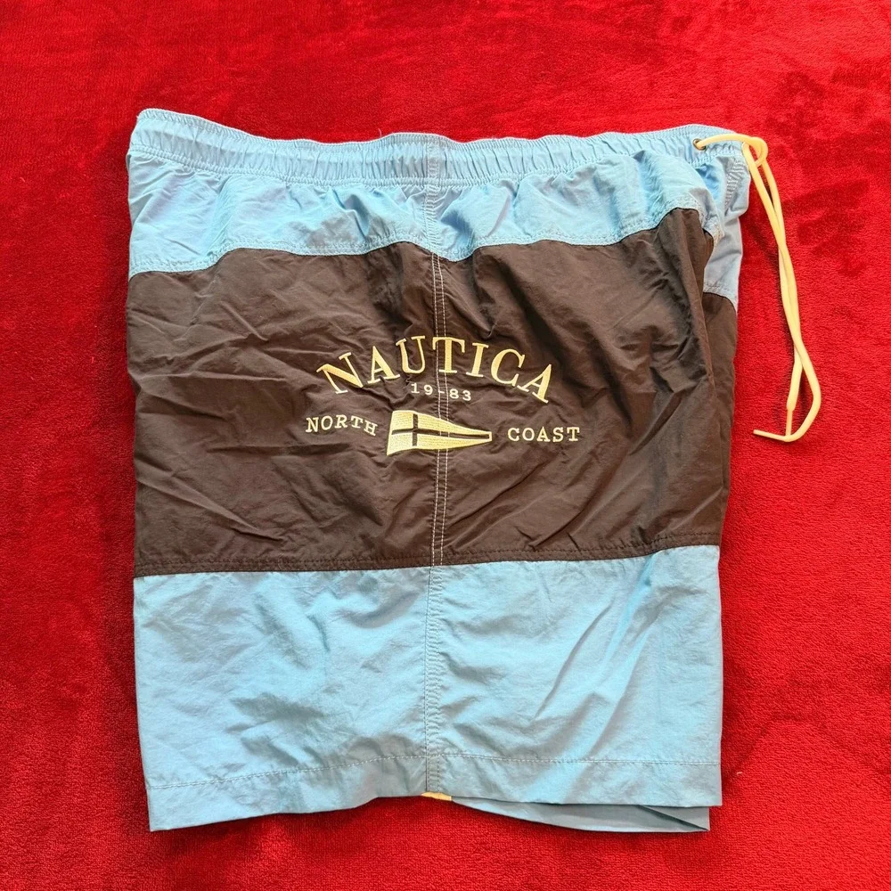 Nautica Mens XXL Swim Trunks North‎ Coast Colorblock Blue Navy Mesh Lined Shorts